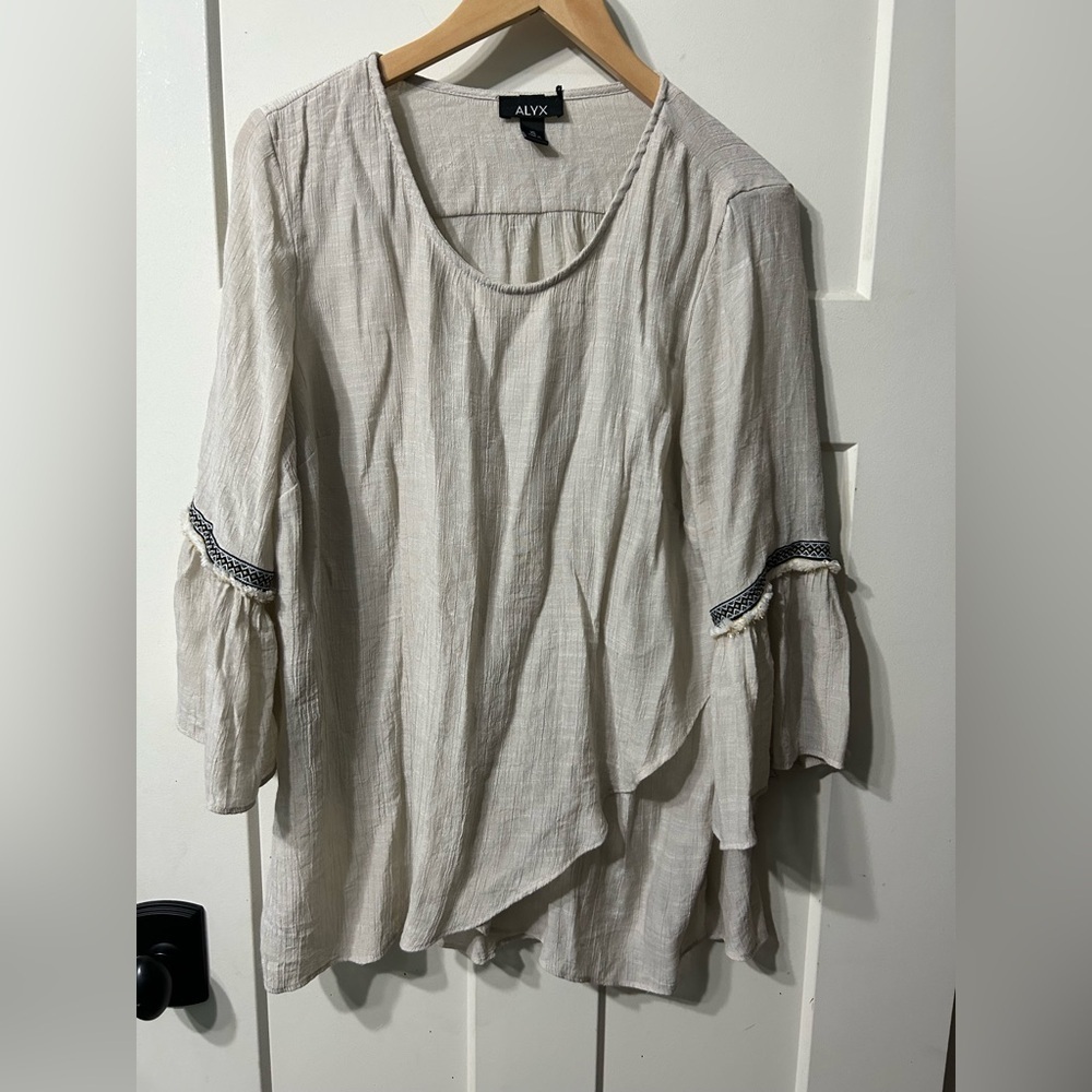 ALYX Taupe with Black & Gold fringe Trim Dolman Sleeve Top‎